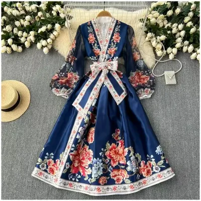 PALACE STYLE RETRO PRINT TEMPERAMENT DRESS